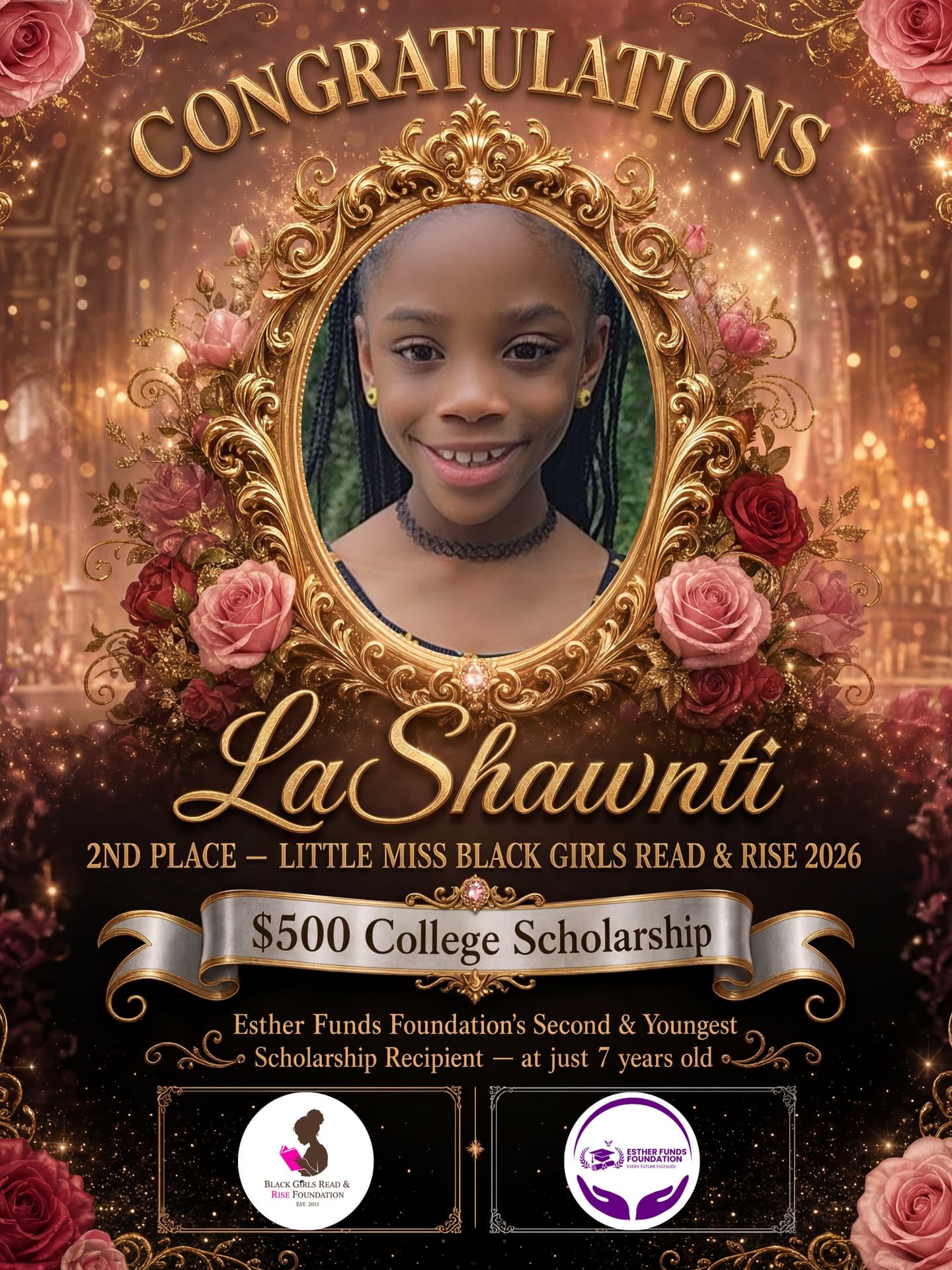 Official Esther Funds Foundation recognition for LaShawnti