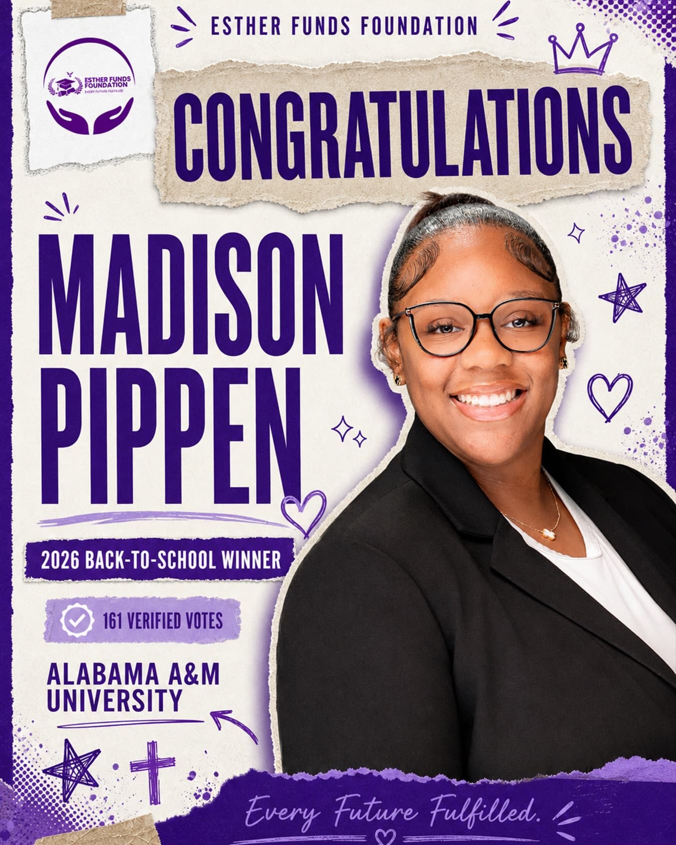 Official Esther Funds Foundation recognition for Madison Pippen