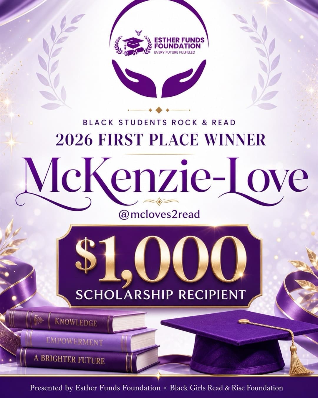 Official Esther Funds Foundation recognition for McKenzie-Love