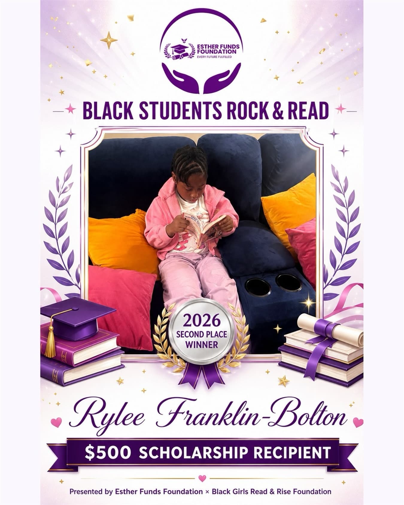 Official Esther Funds Foundation recognition for Rylee Franklin-Bolton